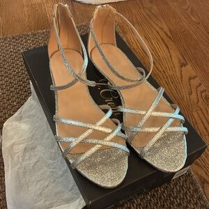 Elegant J.Crew silver glitter sandals, size 8.  Brand new!